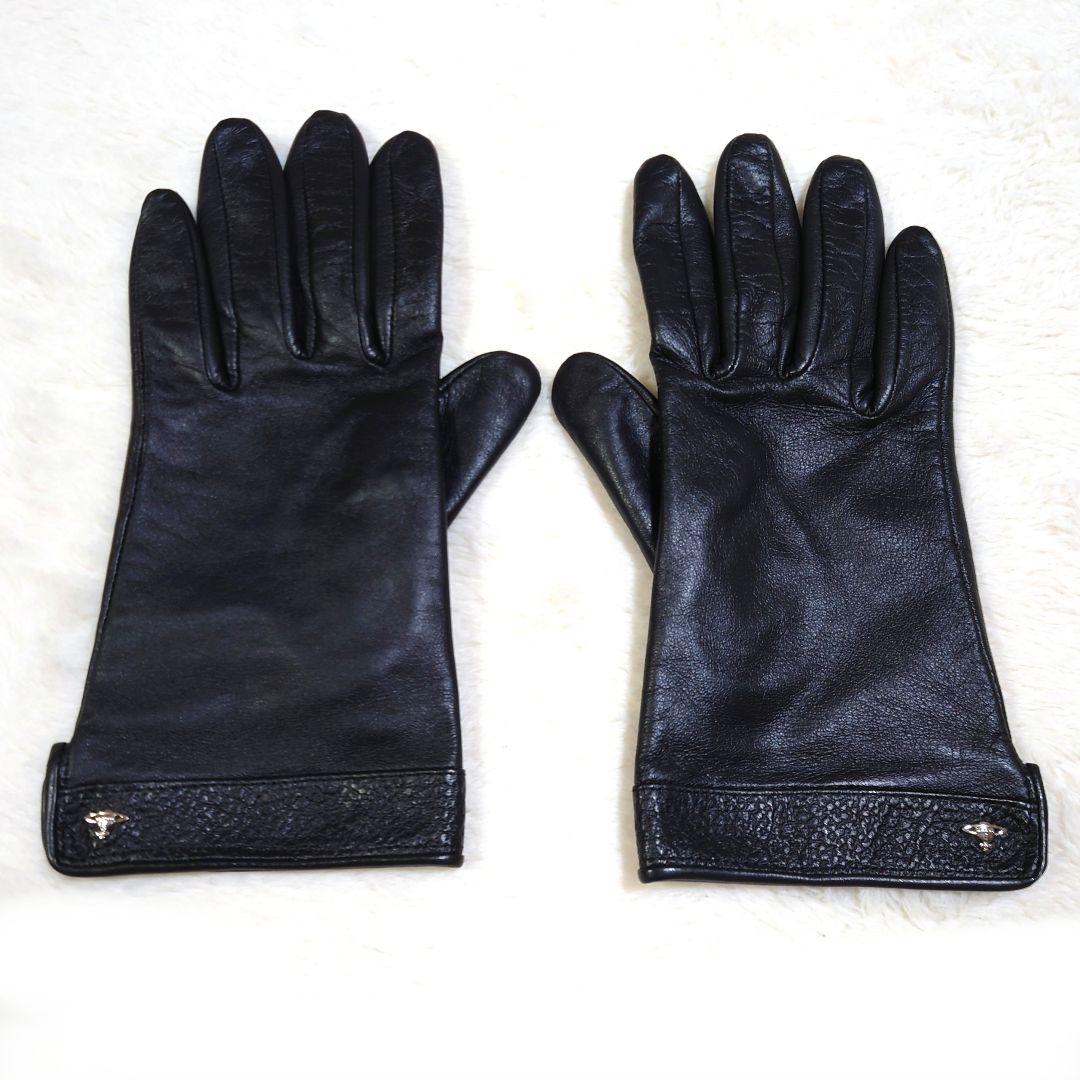 レザー手袋 オーブボタン 美品 ヴィヴィアンウエストウッド ブラック 内オーブ柄