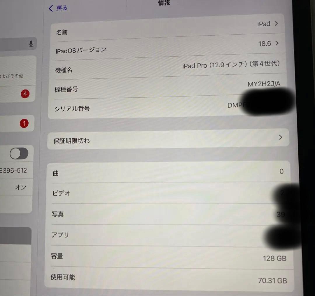 【美品】iPad Pro 第4世代 12.9インチ バッテリー容量92%