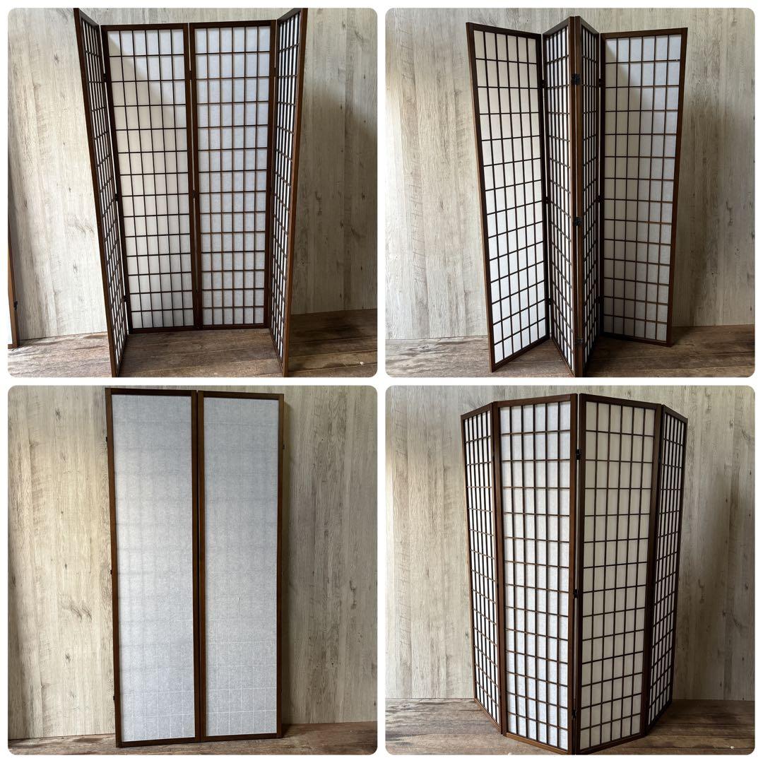 障子スクリーン 木製フレーム パーテーション 衝立 和風 2連+4連 目隠し