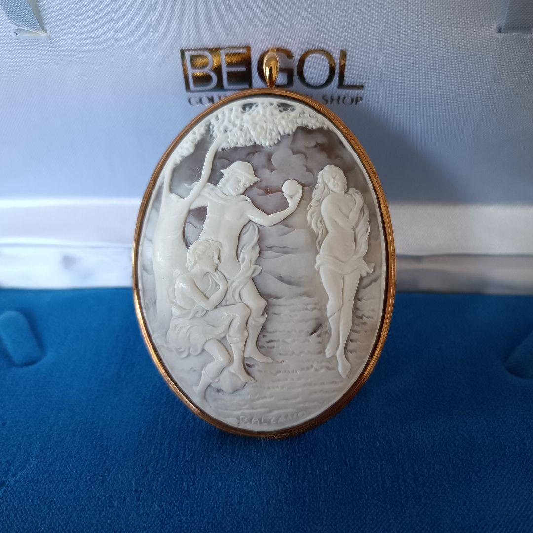 新品未使用 カメオ ペンダント ブローチ K18 鑑定済 マッシモ バルザーノ作