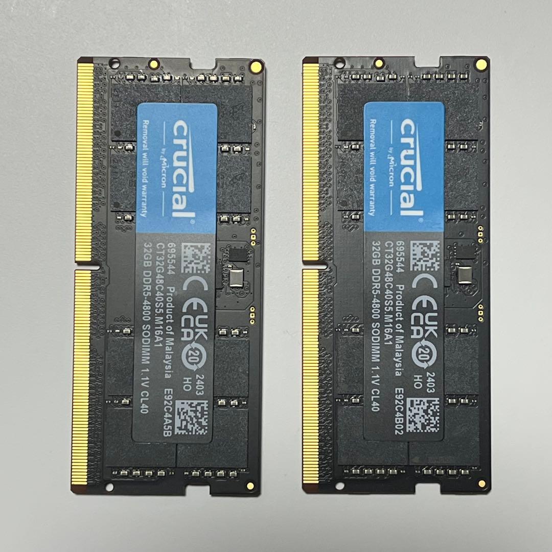 Crucial 64GB(32×2) メモリー SODIMM DDR5-4800