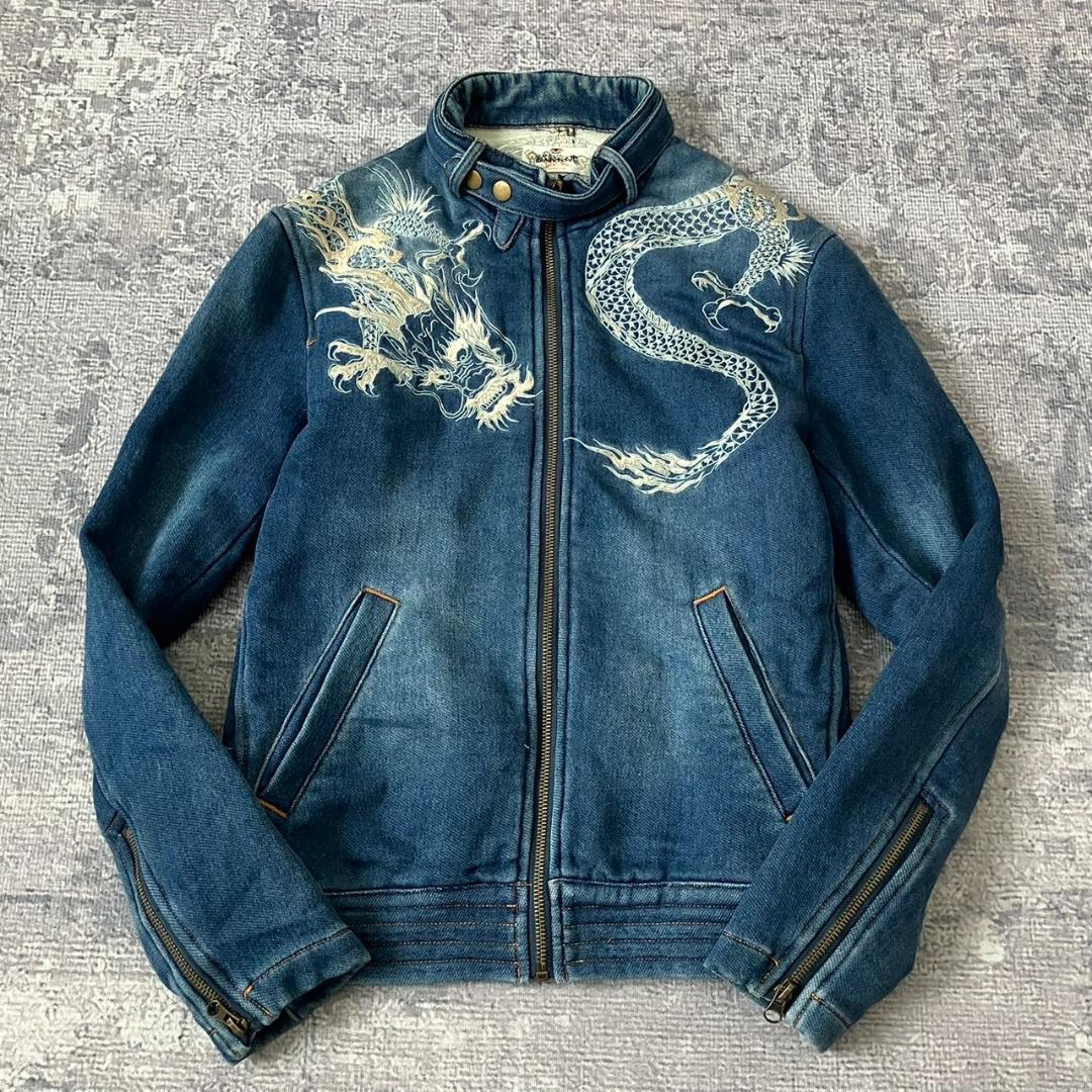 【極美品】絡繰魂 デニムジャケット ブルゾン ドラゴン 龍 刺繍 短丈 Y2K