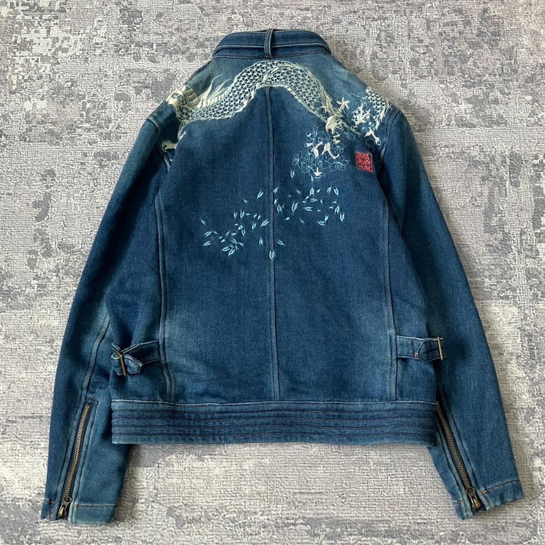 【極美品】絡繰魂 デニムジャケット ブルゾン ドラゴン 龍 刺繍 短丈 Y2K