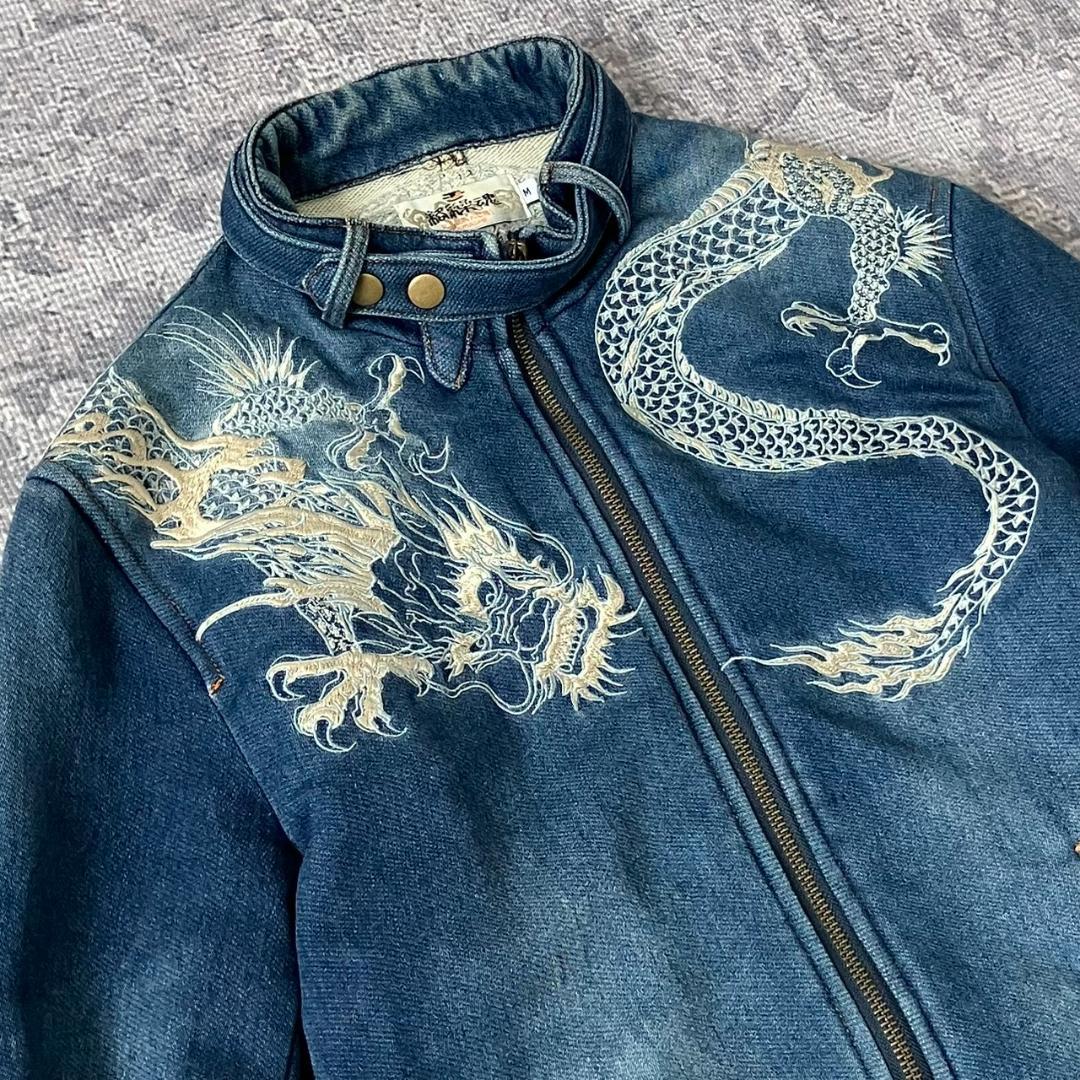【極美品】絡繰魂 デニムジャケット ブルゾン ドラゴン 龍 刺繍 短丈 Y2K