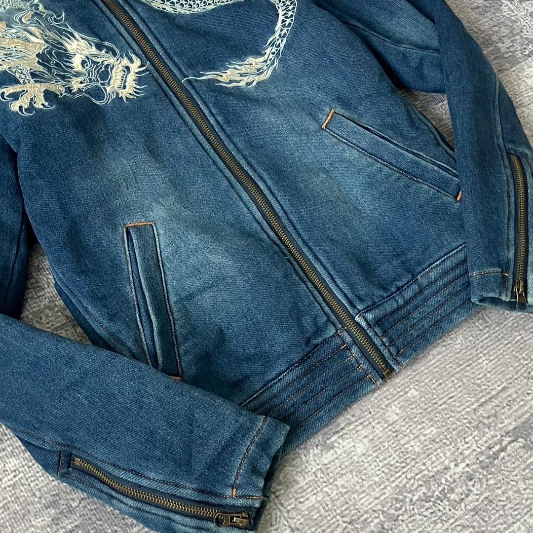 【極美品】絡繰魂 デニムジャケット ブルゾン ドラゴン 龍 刺繍 短丈 Y2K