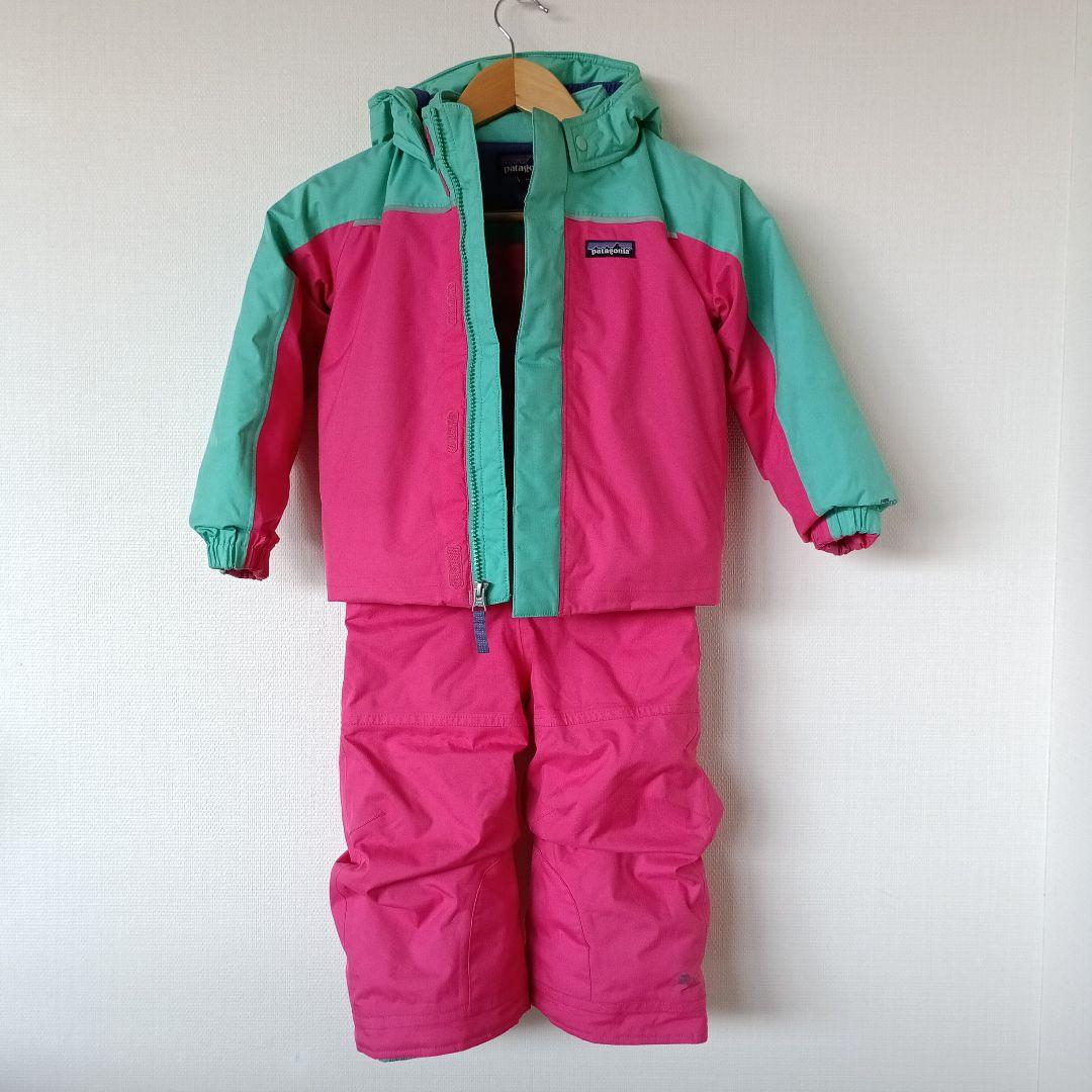 patagonia 子ども用スキーウェア ピンク/グリーン