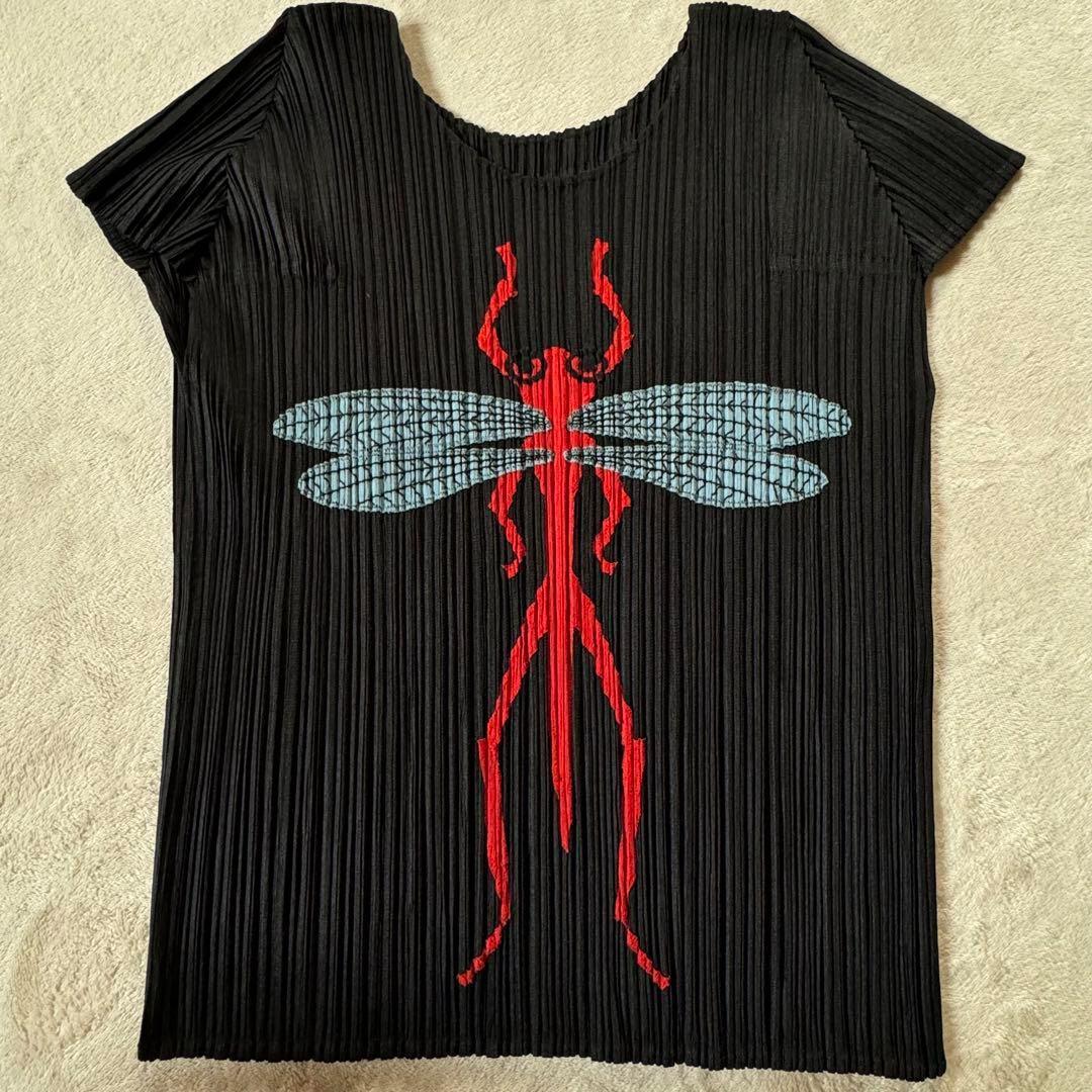 極希少✨ プリーツプリーズ トンボ 虫柄刺繍 立体 3D L イッセイミヤケ