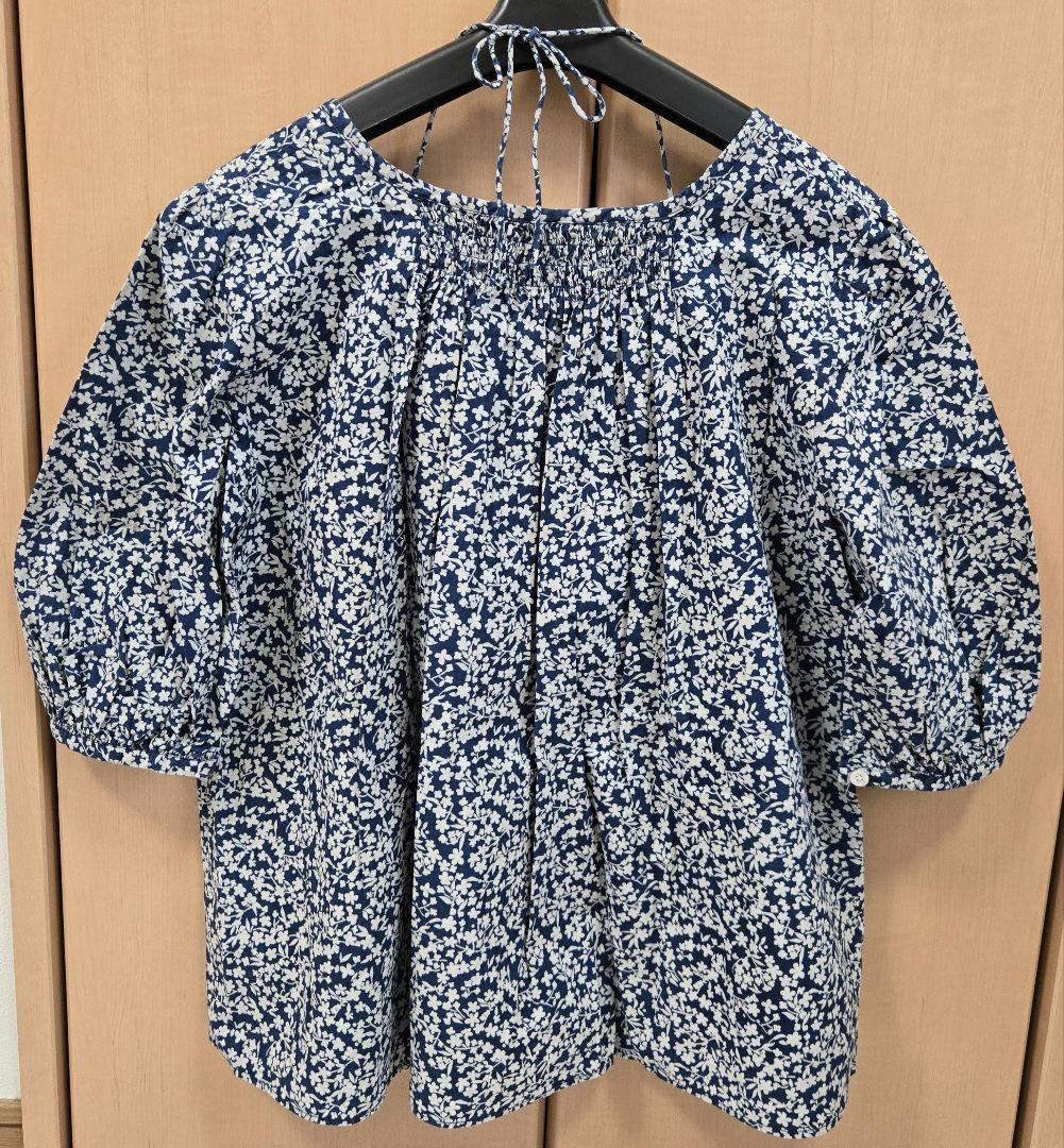 45R 花柄コットンチュニックブラウス インディゴ ネイビー　1