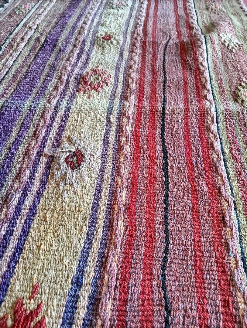 特大7.6kg 140×280色のパステルピンクのオールドキリム　カイセリ