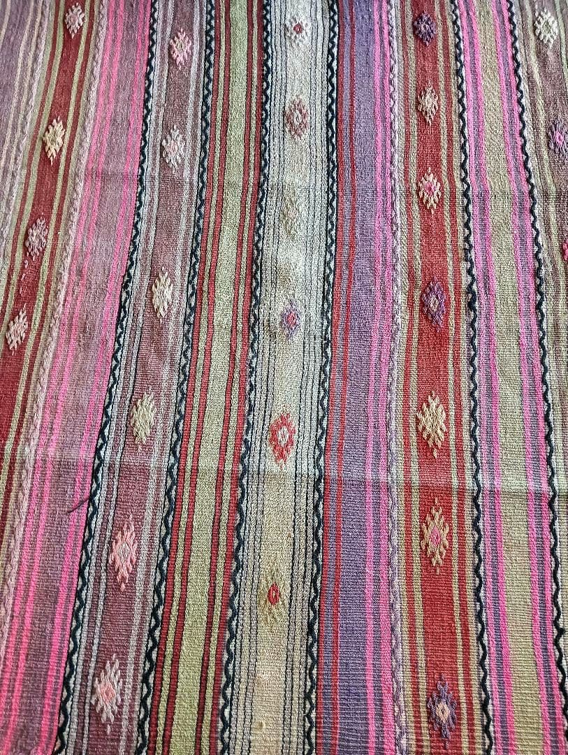 特大7.6kg 140×280色のパステルピンクのオールドキリム　カイセリ