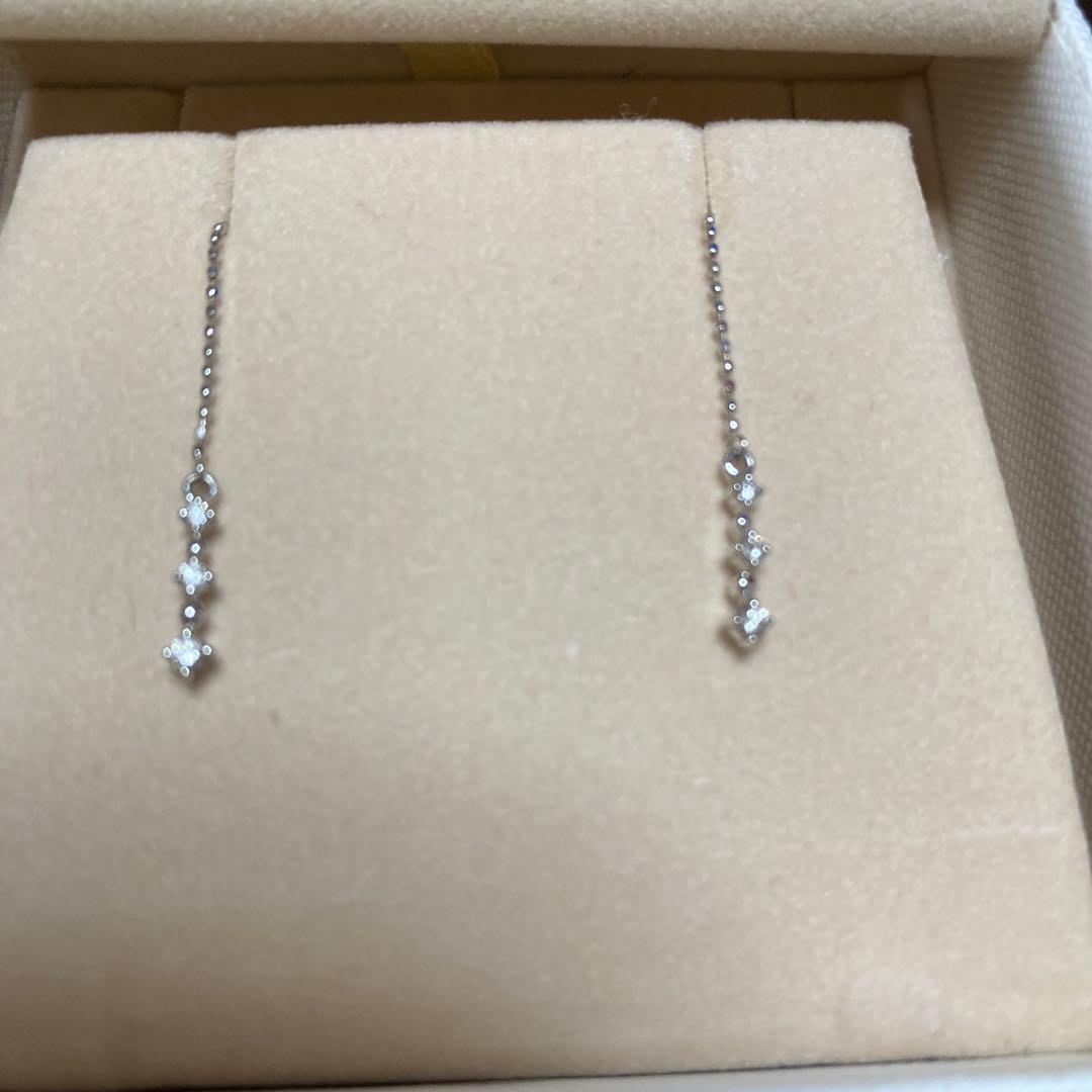 K18WG ダイヤモンドピアス　ロング　アメリカンピアス