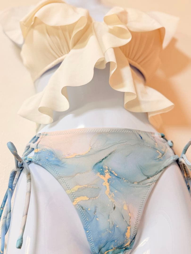 三愛水着楽園 フリルデザイン セパレート水着 ホワイト・ブルー