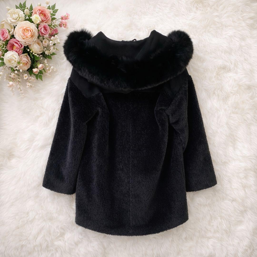 MaxMara アルパカ ウール ボア切り替え ファーコート ブラック 38