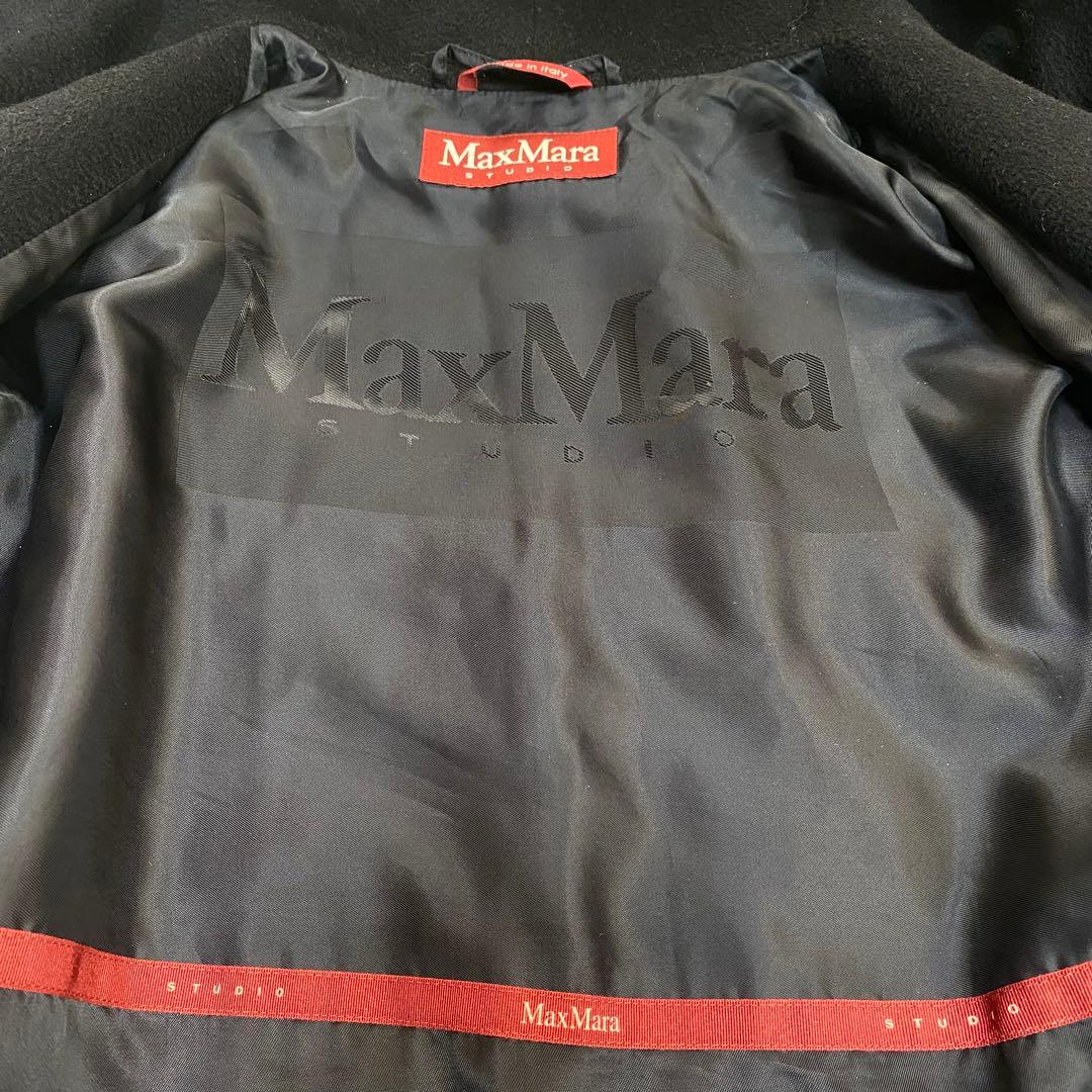 MaxMara アルパカ ウール ボア切り替え ファーコート ブラック 38