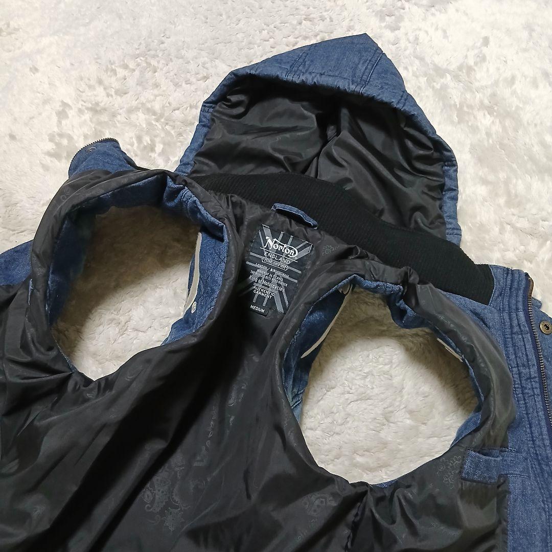 【極美品】Norton フードライナー 中綿デニムベスト 刺繍ロゴ デカロゴ
