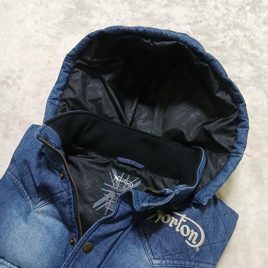 【極美品】Norton フードライナー 中綿デニムベスト 刺繍ロゴ デカロゴ