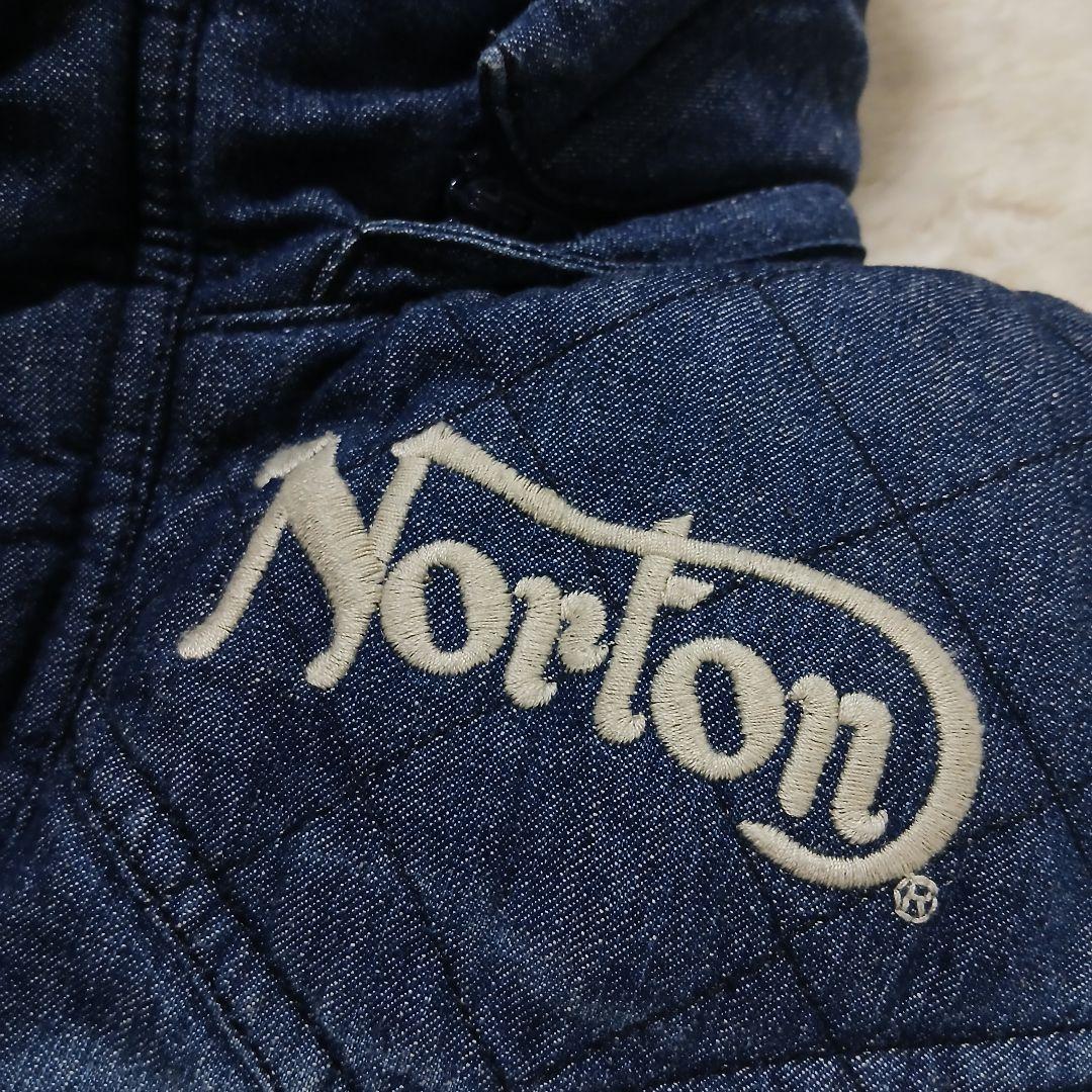 【極美品】Norton フードライナー 中綿デニムベスト 刺繍ロゴ デカロゴ