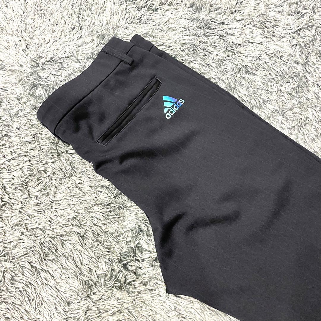 【極美品】アディダス スーツ セットアップ ストライプ 黒 伸縮性 2B ロゴ