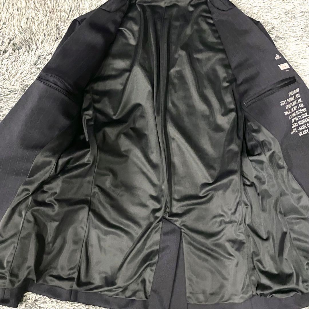 【極美品】アディダス スーツ セットアップ ストライプ 黒 伸縮性 2B ロゴ