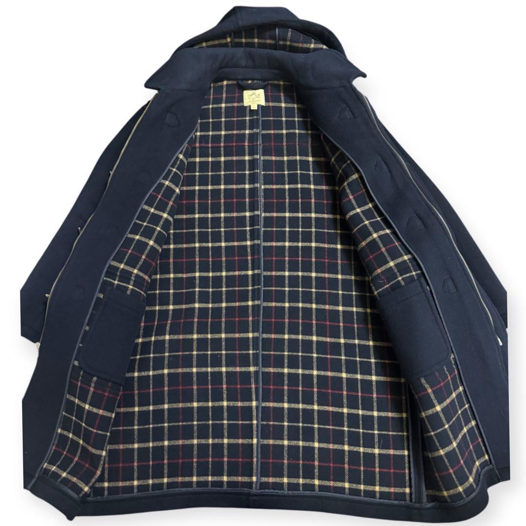 Brooks Brothers 裏地チェック ロングダッフルコート ネイビー L