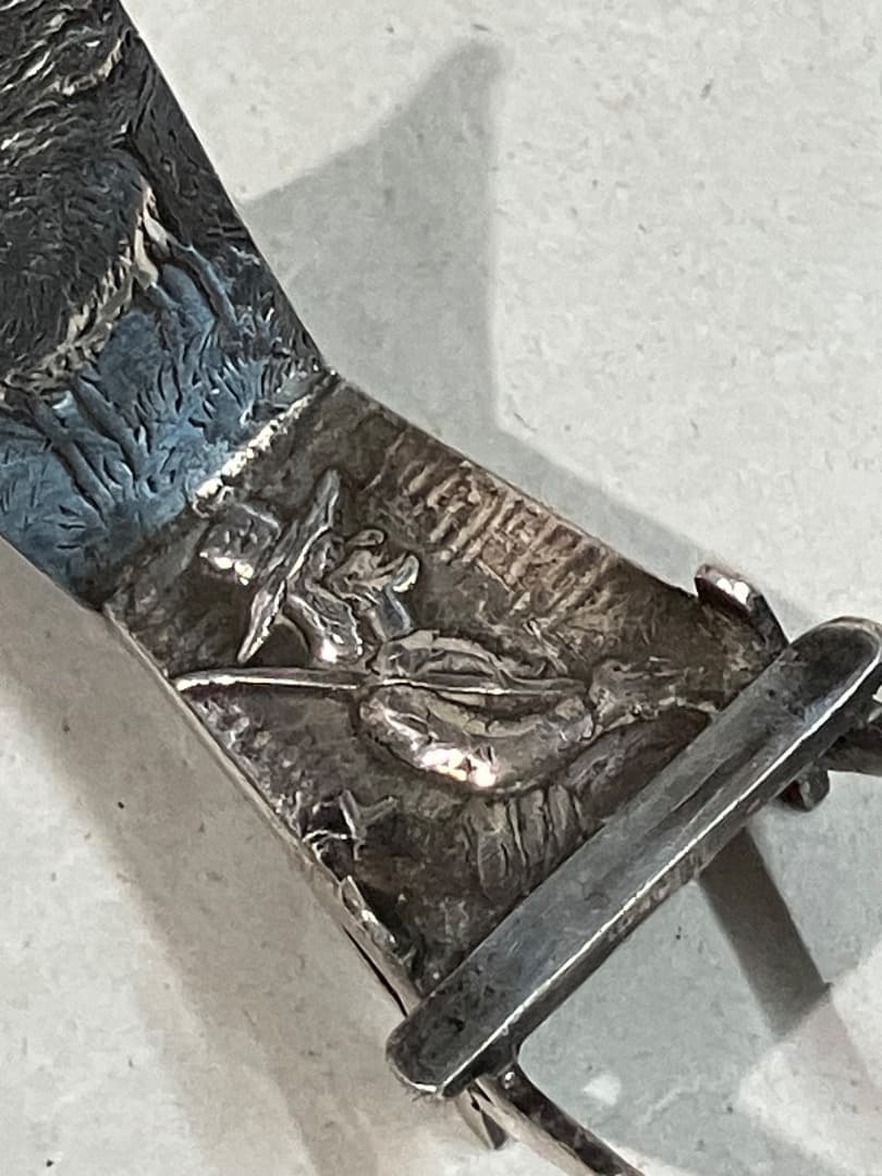 ヴィンテージ 刻印 レリーフ 剣 羊 ミニチュア シルバー 手押し車 荷車