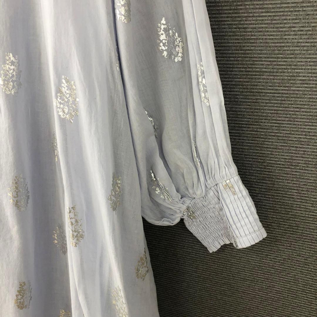 ne Quittez pas コットンボイルホイルフラワープリントスリーブドレス