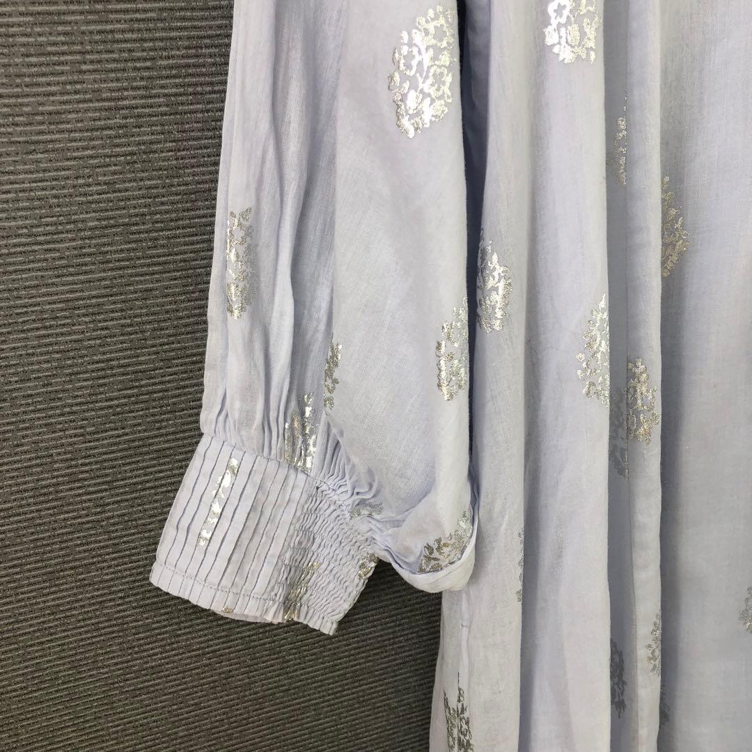 ne Quittez pas コットンボイルホイルフラワープリントスリーブドレス