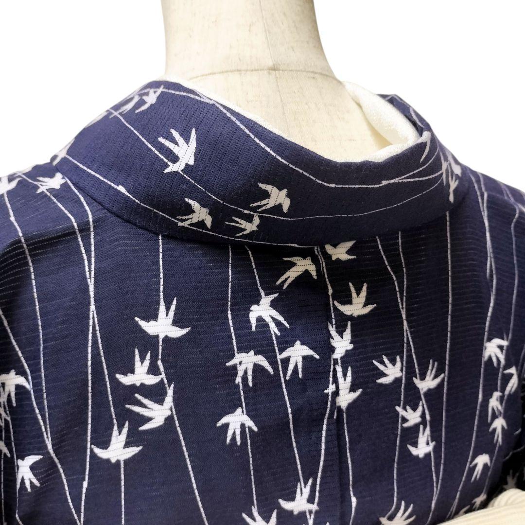 【浴衣】燕模様　綿絽　ツバメ　夏着物　絽　藍染 注染　夏小紋　紺　アンティーク