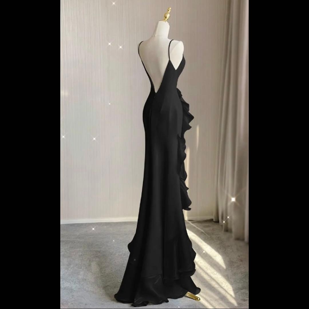 新品 ブラック ロングドレス 背中V開き パーティー 演奏会 結婚式