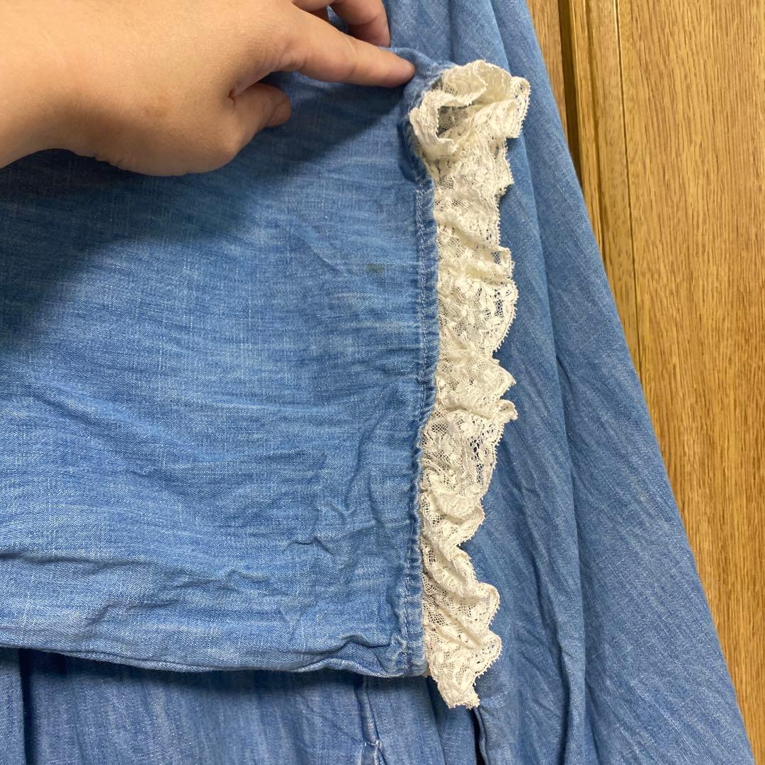 GUCCI ロゴ フリル ワイドスリーブ 七分袖 膝丈 デニム ワンピース