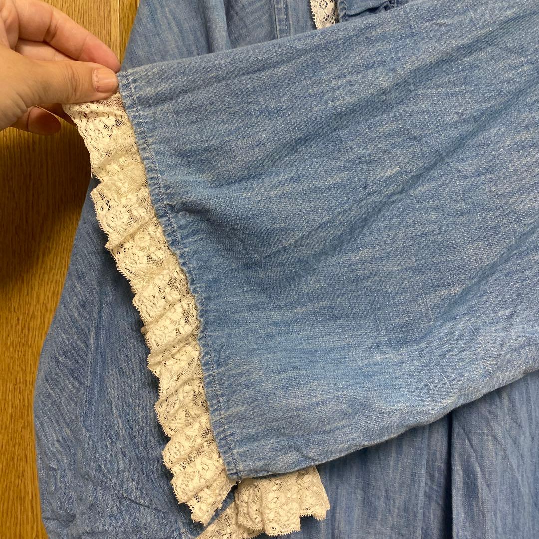 GUCCI ロゴ フリル ワイドスリーブ 七分袖 膝丈 デニム ワンピース