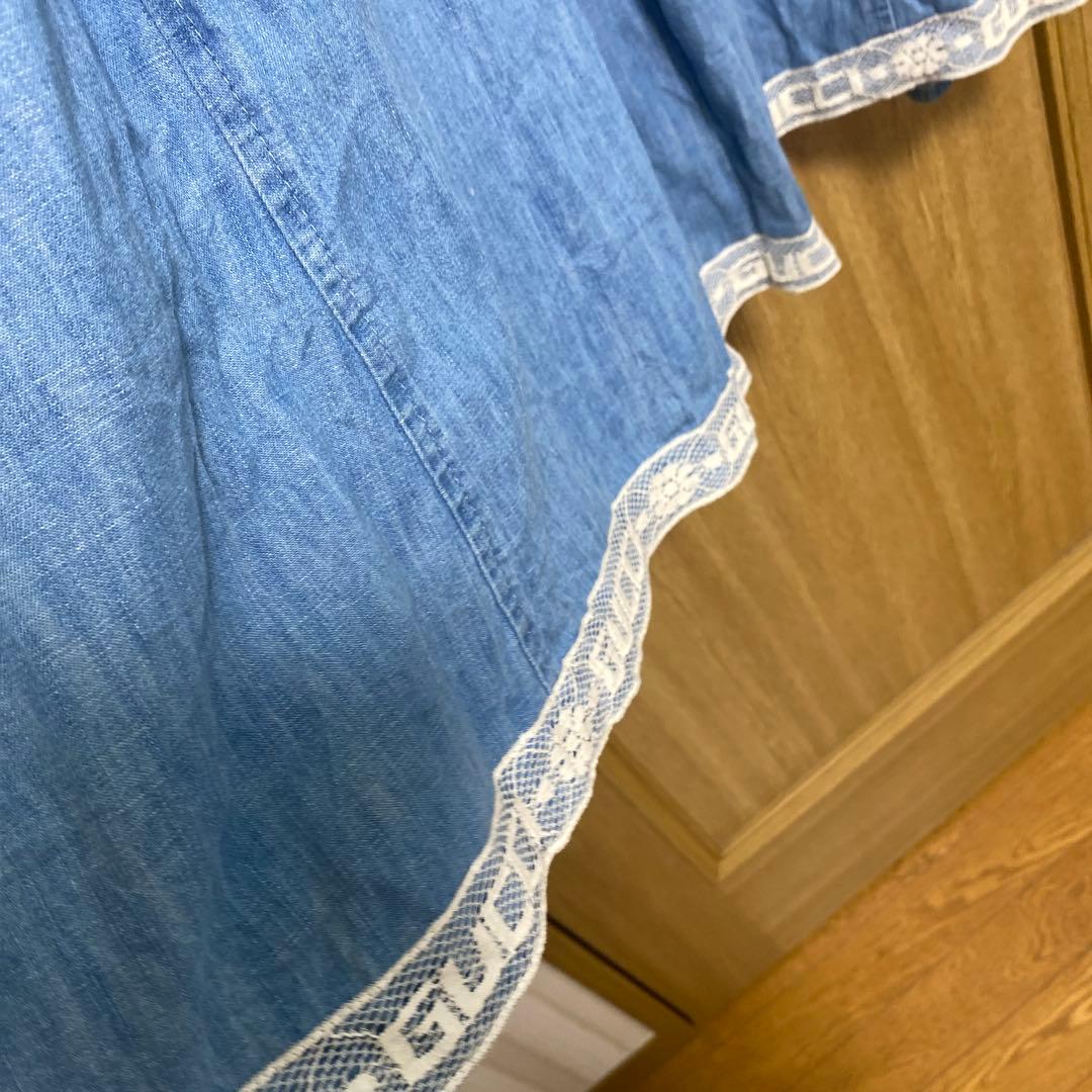 GUCCI ロゴ フリル ワイドスリーブ 七分袖 膝丈 デニム ワンピース