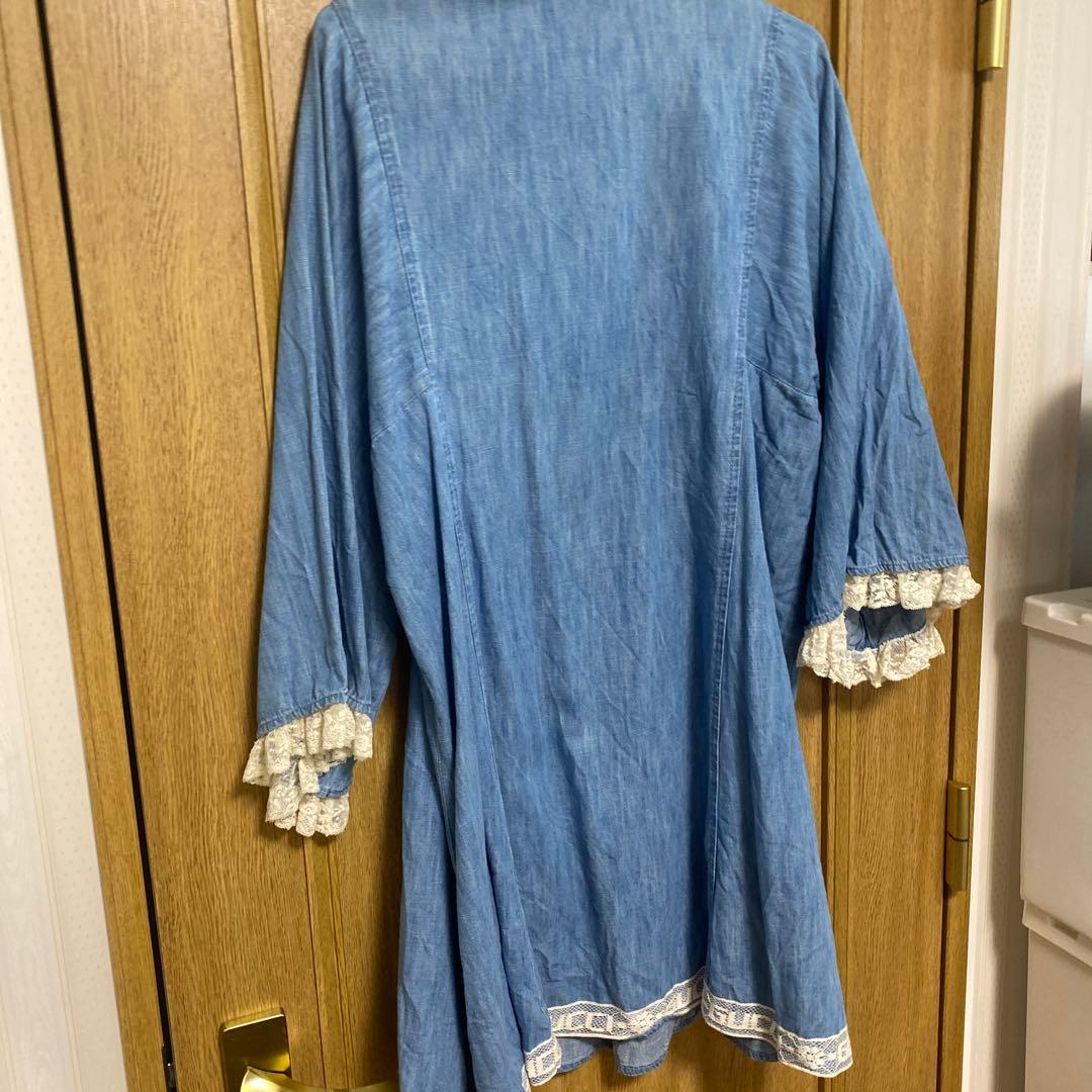 GUCCI ロゴ フリル ワイドスリーブ 七分袖 膝丈 デニム ワンピース