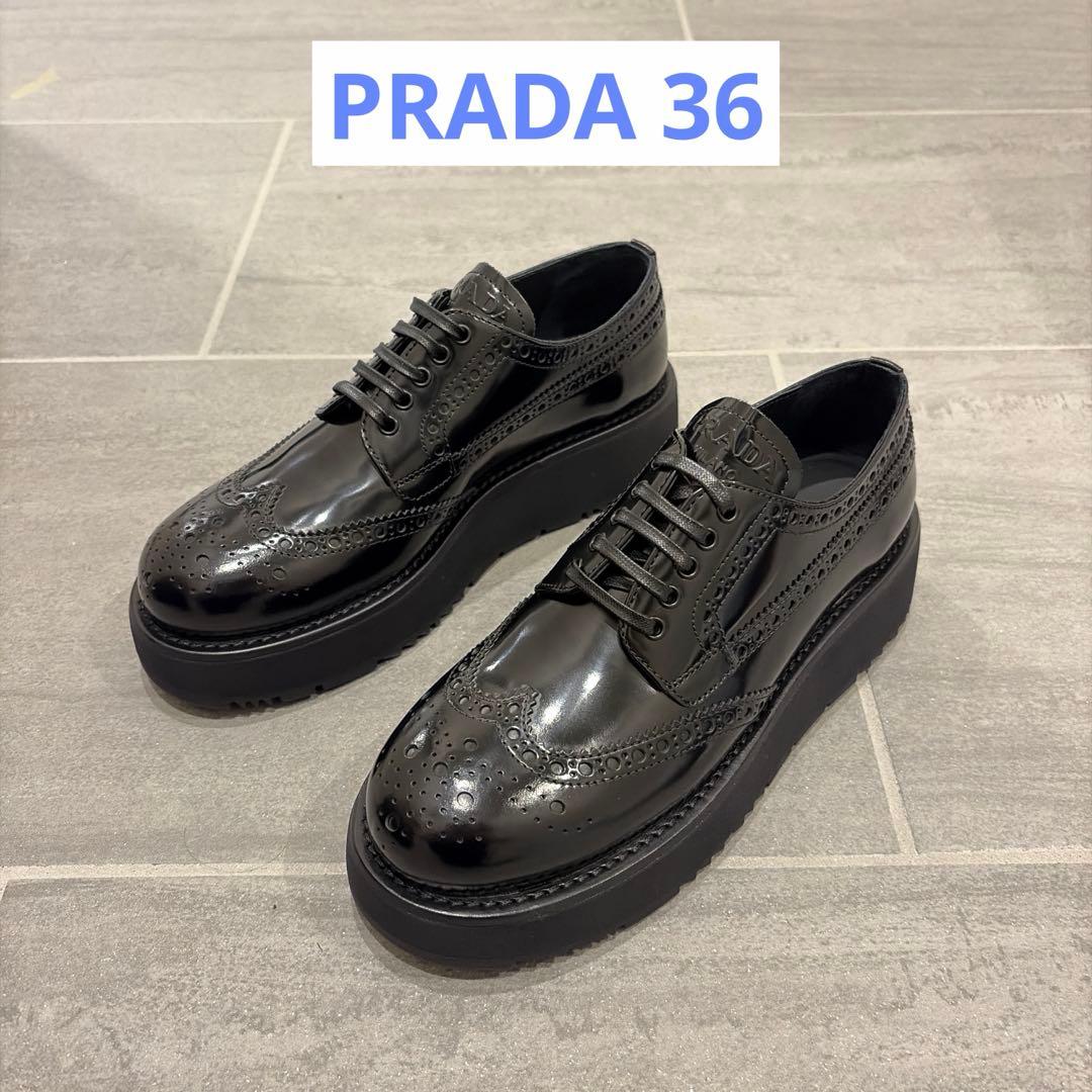 【36】PRADA ブラッシュドレザー ダービーシューズ 新品未使用