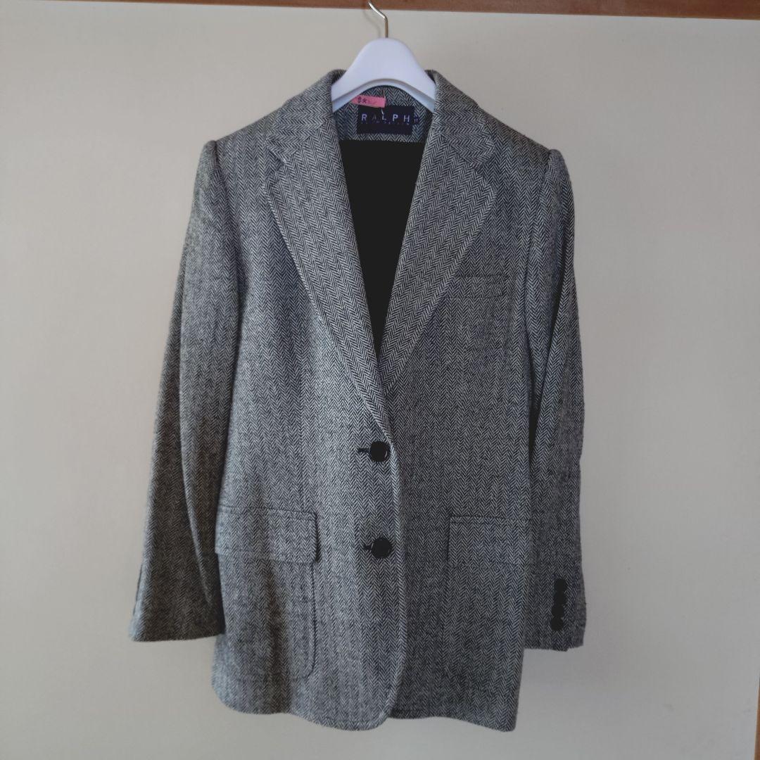 【Ralph Lauren】 ヘリンボーン ツイードジャケット シルク 11号