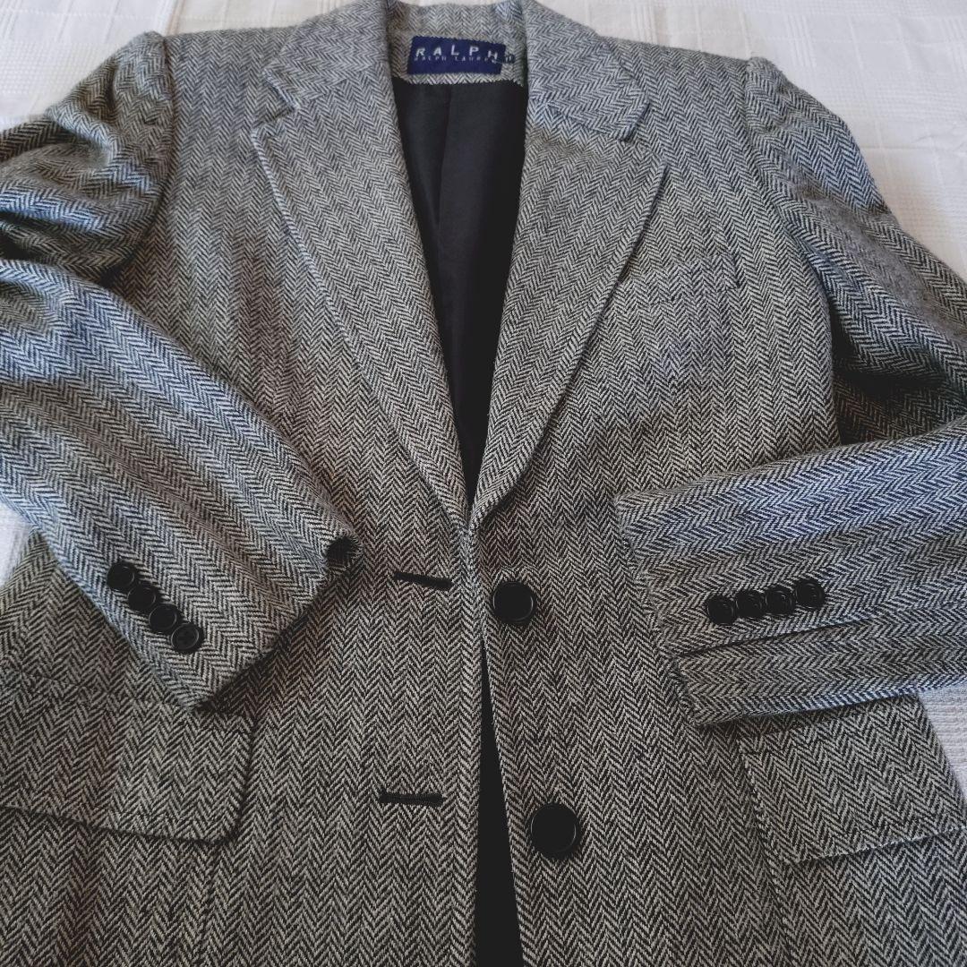 【Ralph Lauren】 ヘリンボーン ツイードジャケット シルク 11号