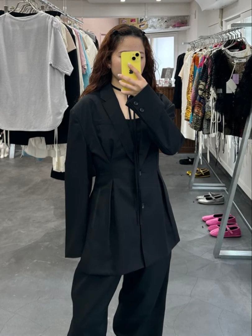 SIIILON Tack airy JKT 黒 ジャケット リボン