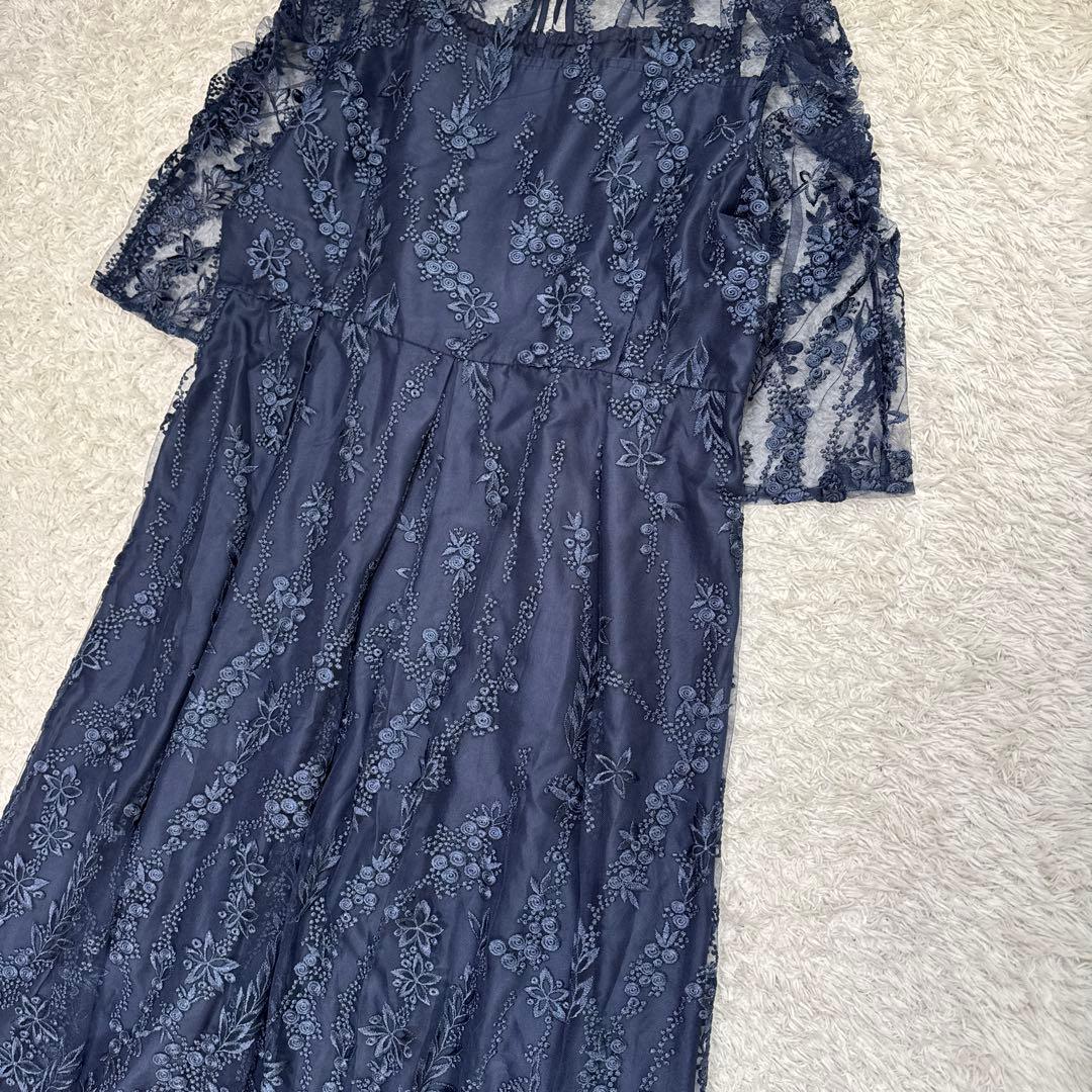 極美品 niana 刺繍レース バックリボン パーティードレス 二次会 4L