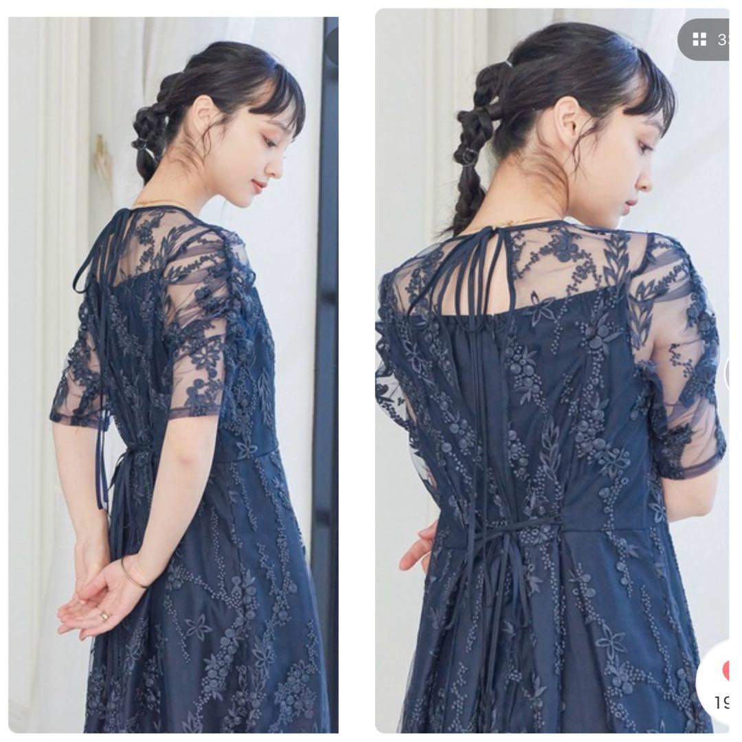 極美品 niana 刺繍レース バックリボン パーティードレス 二次会 4L