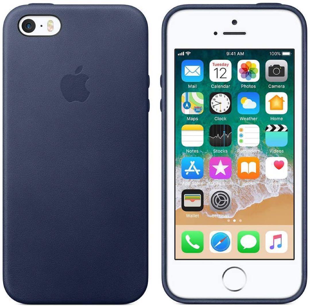 新品 Apple純正品レザーケースiPhoneSE純正ケース ミッドナイトブルー