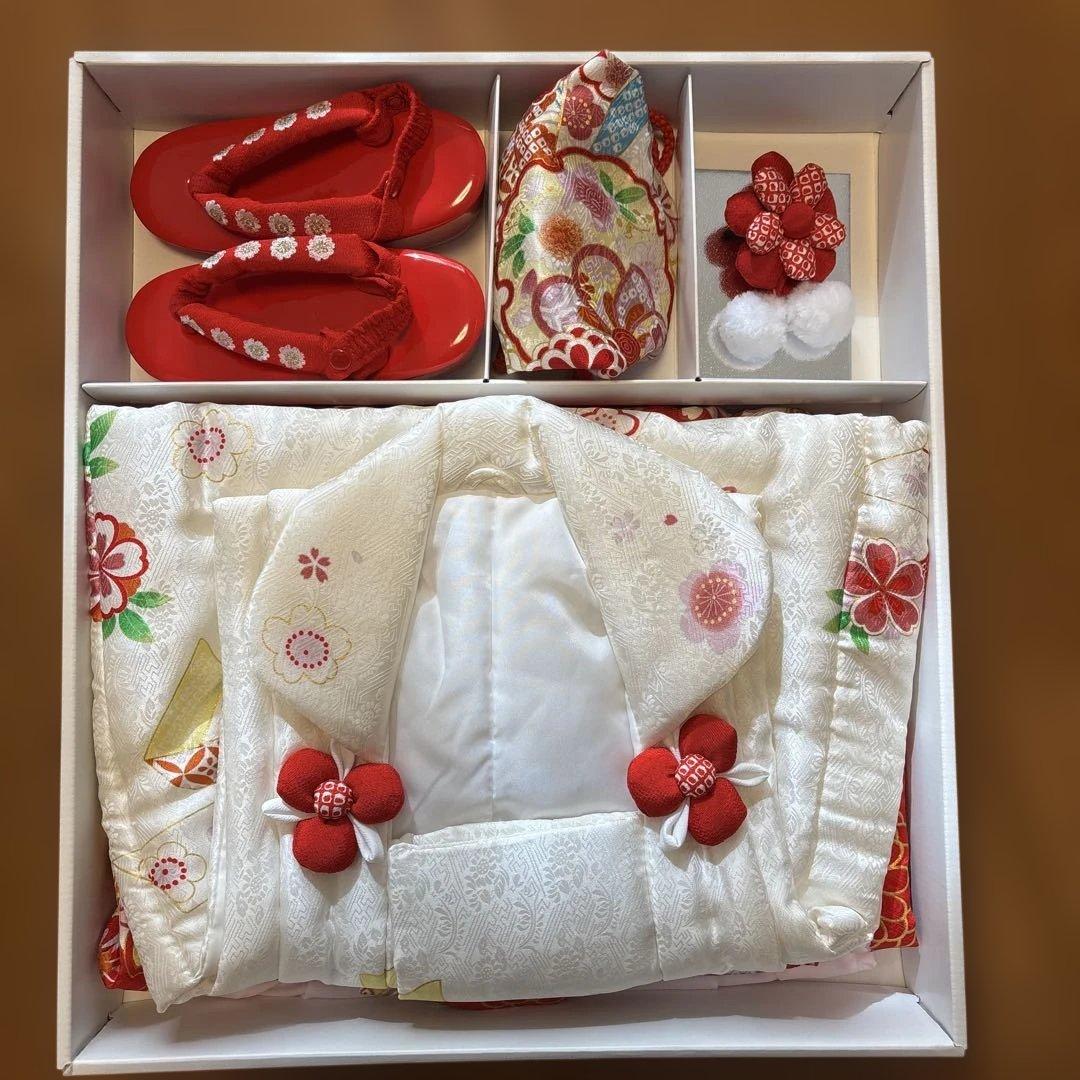 七五三 3歳被布セット　正絹　赤　古典柄