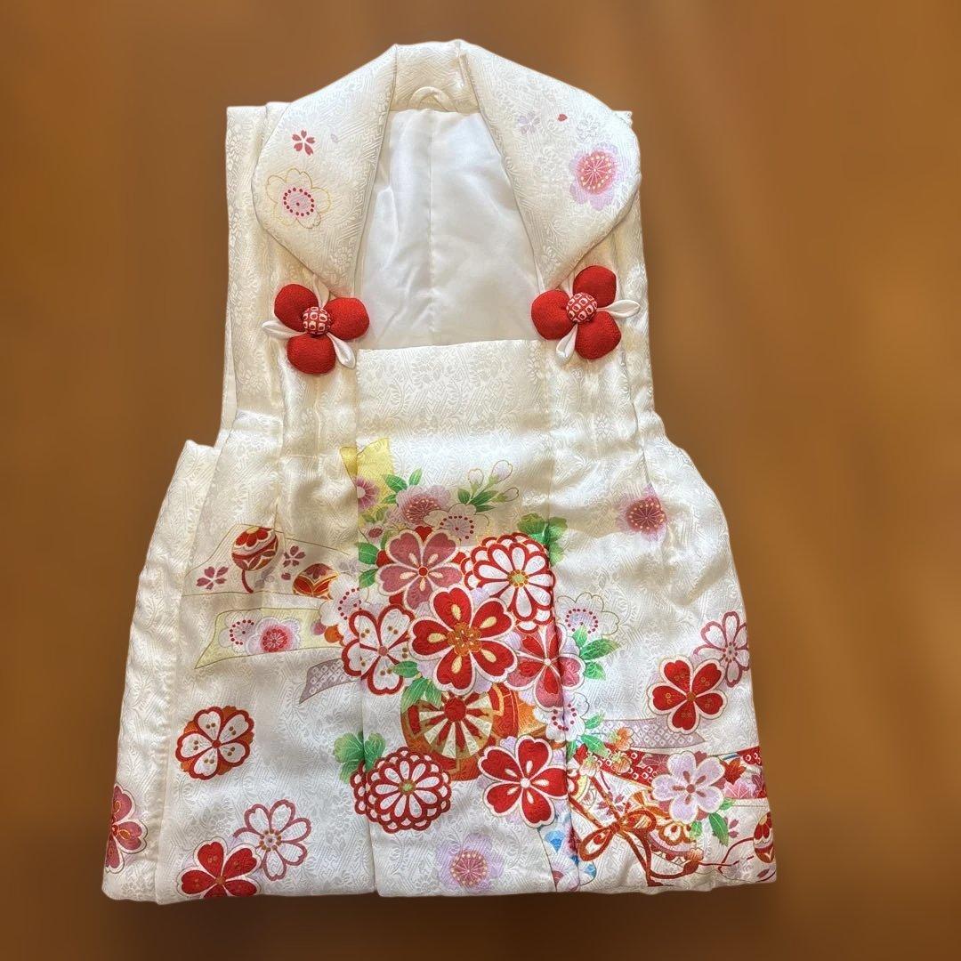 七五三 3歳被布セット　正絹　赤　古典柄