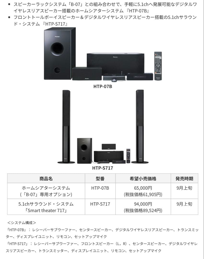 【革徹】Pioneer 5.1chホームシアターシステム HTP-S717
