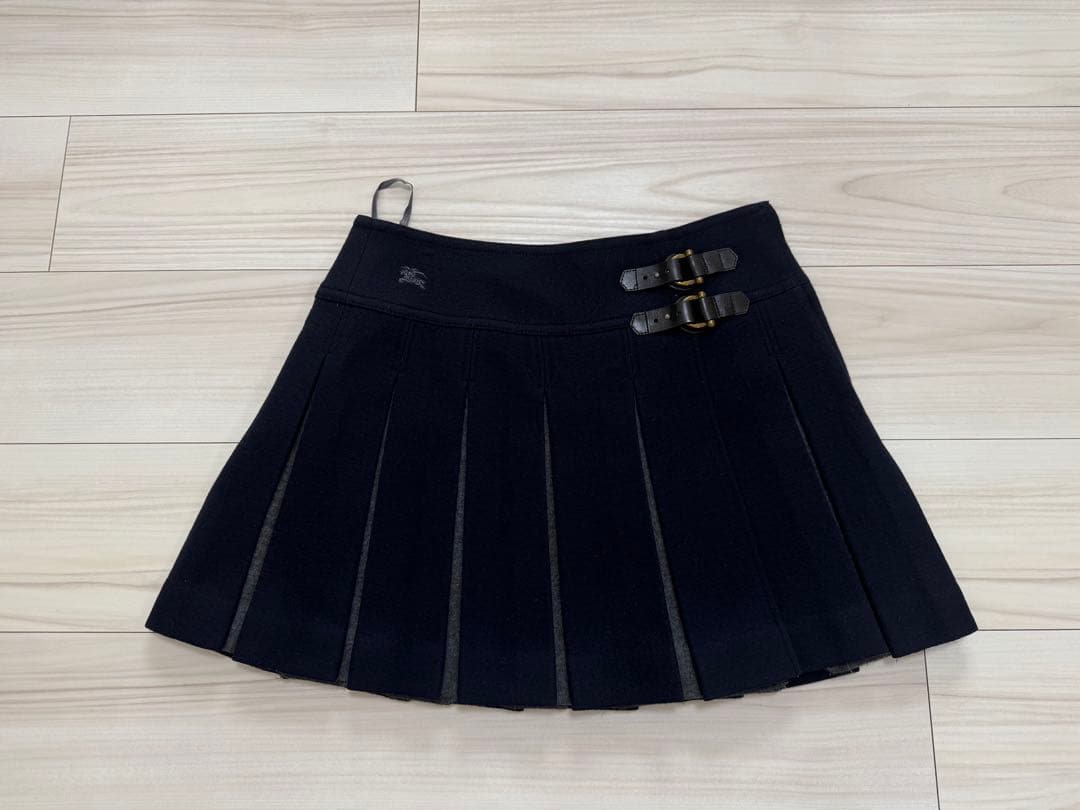 バーバリーブルーレーベル プリーツスカート 36 ネイビー 三陽商会