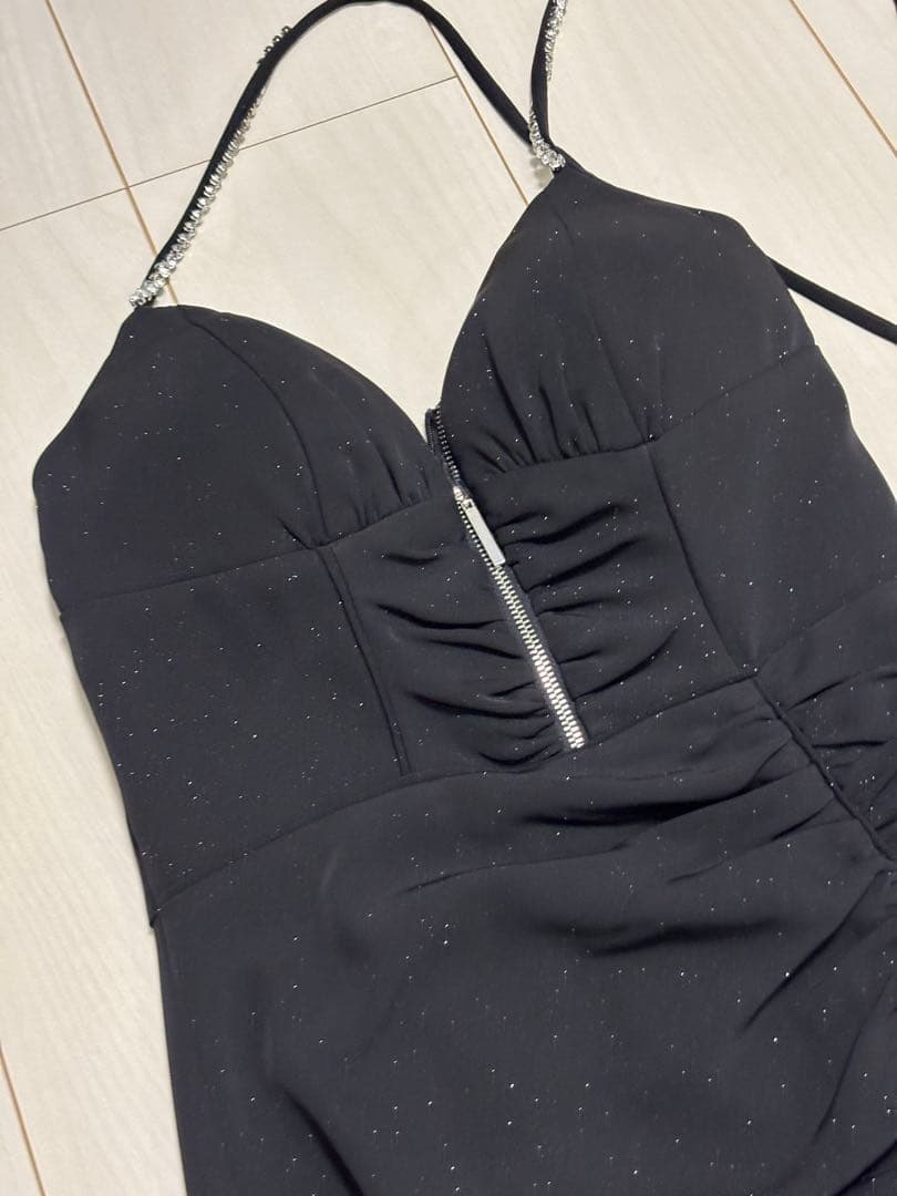 Glossy グロッシー ラメ スリット キャミ ロングドレス キャバドレス