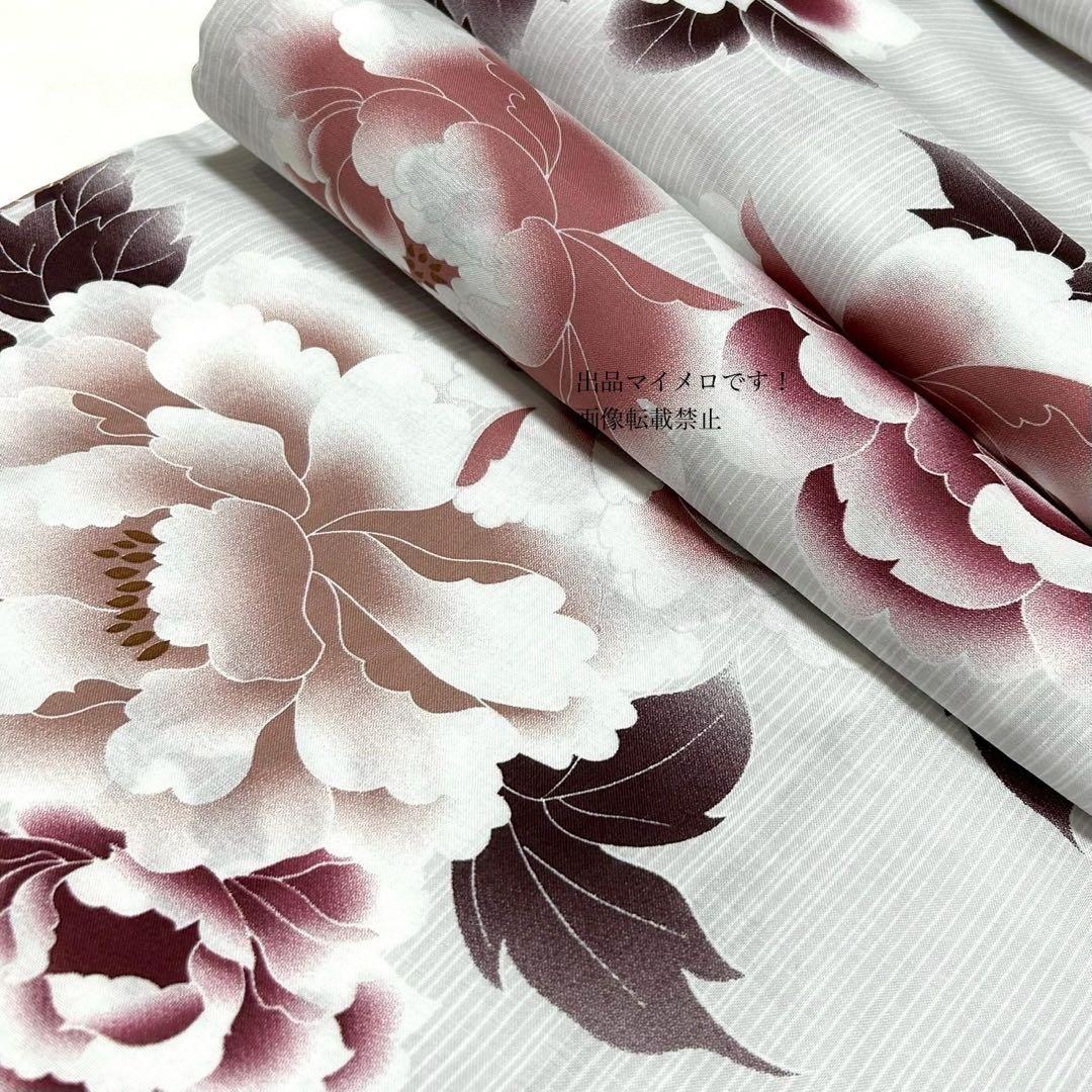 浴衣　大きめサイズ　浴衣 3L 牡丹　兵児帯　ボルドー　2点　新品　0712⑬