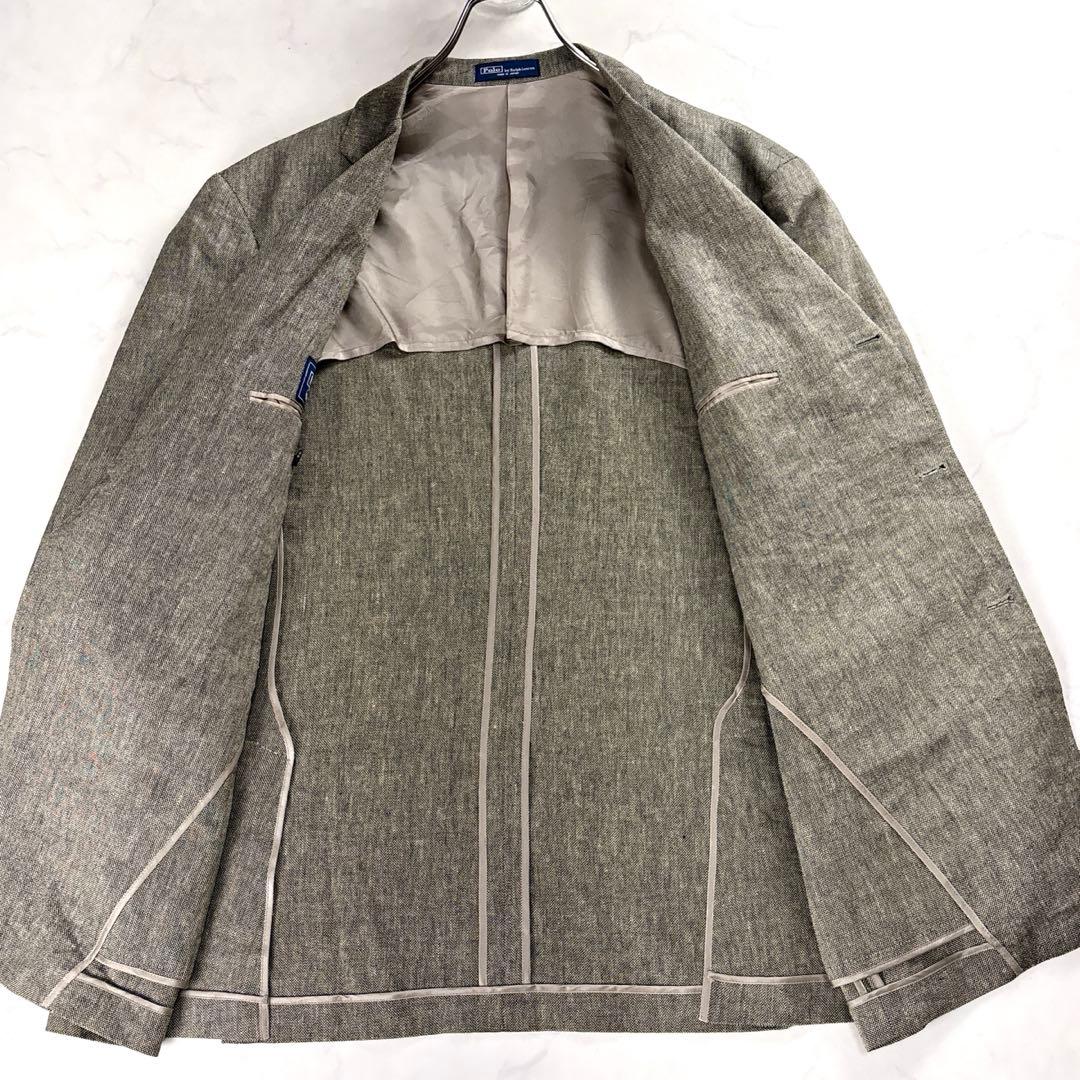 ポロラルフローレン リネン混 段返り テーラードJK 3B 大きい チャコール