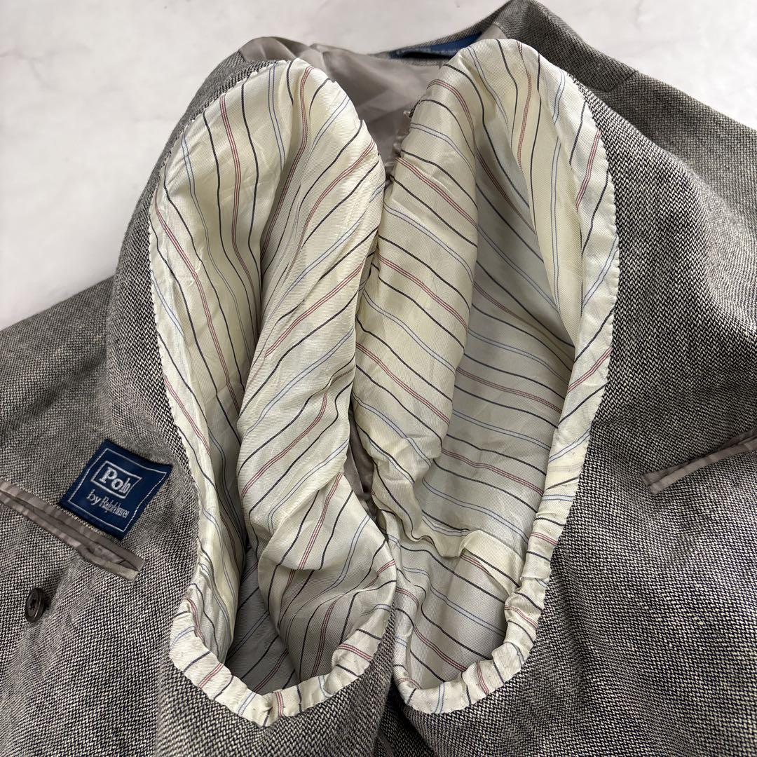 ポロラルフローレン リネン混 段返り テーラードJK 3B 大きい チャコール