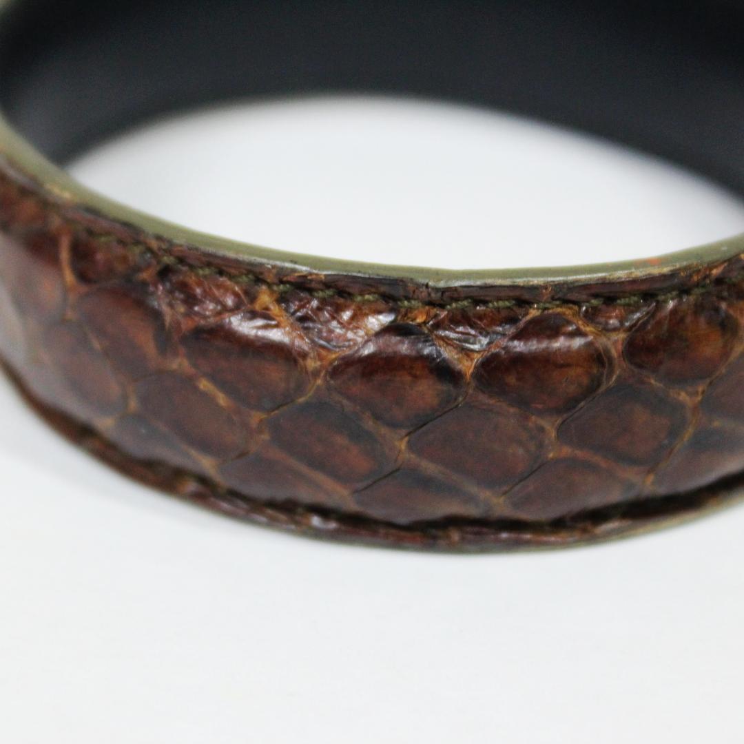 激レア 美品 プラダ ブレスレット パイソン本革 バングル ブラウン PRADA