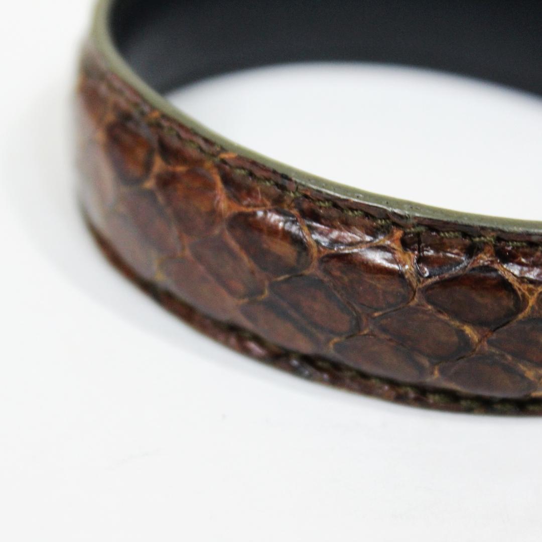 激レア 美品 プラダ ブレスレット パイソン本革 バングル ブラウン PRADA